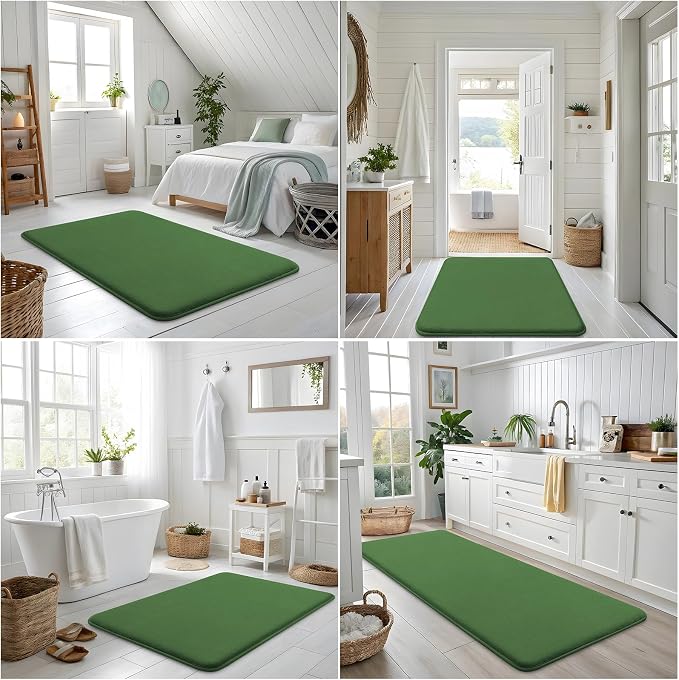 Smiry Memory Foam Bath Mat 30x20, Extra Soft and Absorbent Bathroom Rugs | Olive Green, Quick Dry Machine Washable Non-Slip Bath Mat for Bathroom Floor, Shower and Tub