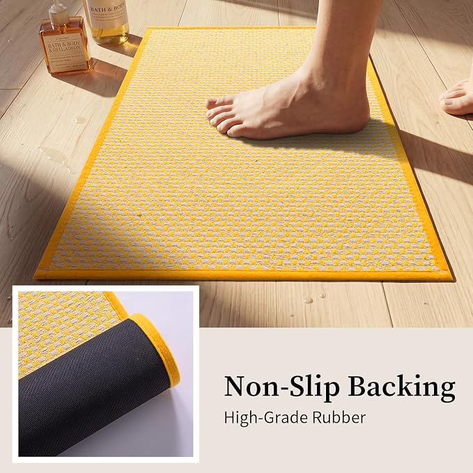 YIHOUSE Thin Bath Mat Yellow Bathroom Rugs Sets 2 Pieces, Non Slip Absorbent Mats Quick Dry, Woven Rugs Washable, Tapetes para Baño for Bathroom Toilet,Bathtub(17"x24"+17"x32")