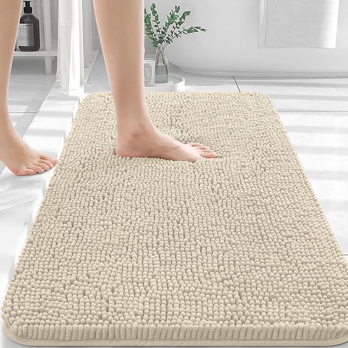 OLANLY Bathroom Rugs 36x24, Extra Soft Absorbent Chenille Bath Rugs | Sand, Quick-Drying Rubber Backing, Machine Washable Bath Mat for Bathroom Floor, Tub and Shower, Home Decor Accessories