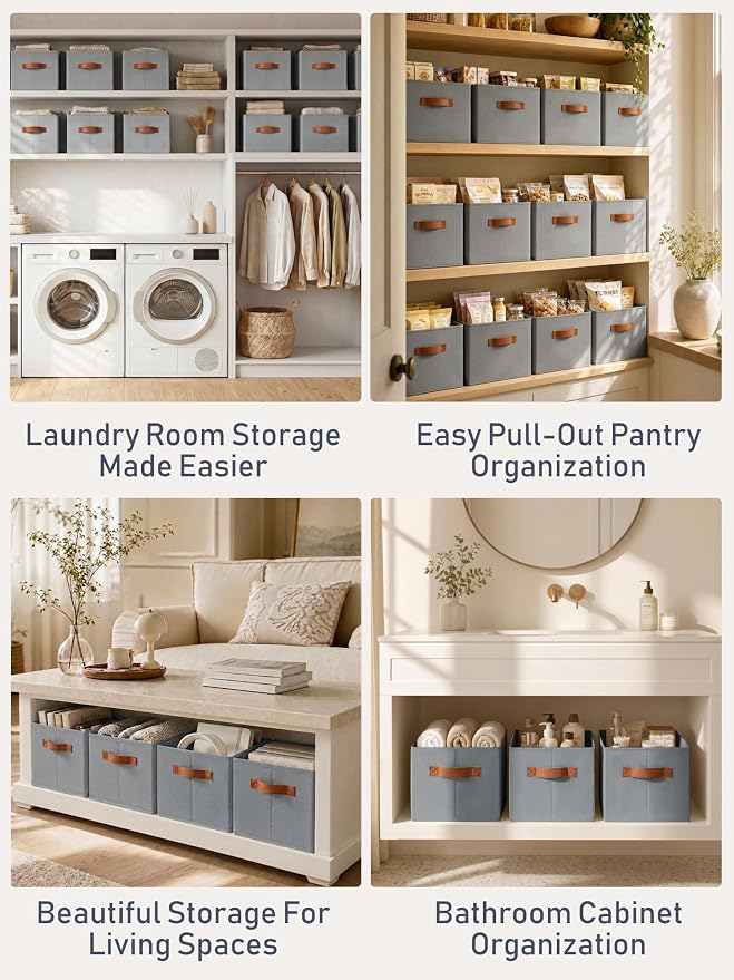 DIMJ Closet Storage Baskets Bins 6 Pack Large, Collapsible Fabric Closet Organizers and Storage with Polyester Handles, Decorative Baskets for Organizing Clothes, Towels, Linen Closet 14"x10"