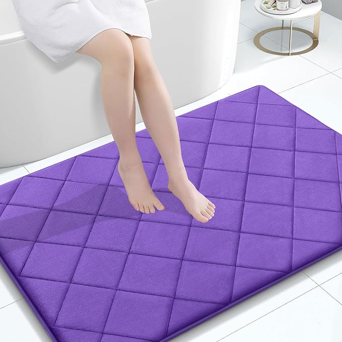 OLANLY Memory Foam Bath Mat 47x32, Ultra Soft and Absorbent Bathroom Rugs | Purple, Quick Dry, Machine Washable Shower Bath Rugs, Comfortable Bath Carpet for Bathroom Floor, Tub and Shower