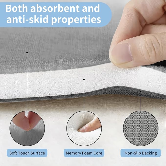 Cupic Cupid Memory Foam Bath Mat 24"×20", U-Shaped Bathroom Rugs, Gray | Soft Touch, Cushioned Comfort, Non Slip Bathroom Mat, Super Absorbent & Quick Dry, Machine Washable for Shower, Tub & Vanity