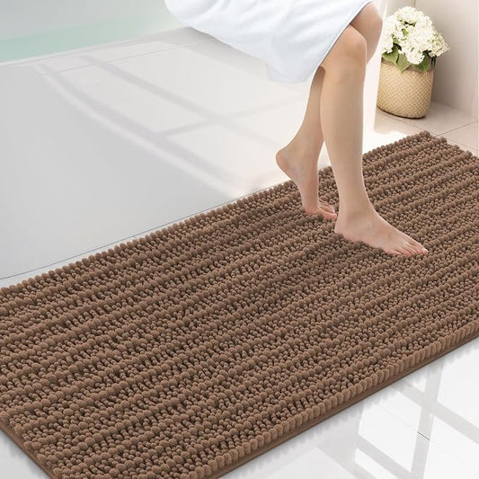 Smiry Bathroom Rugs 59X24, Extra Soft Rubber Backing Chenille Bath Mats | Mocha Machine Washable Non Slip Quick Dry Bath Mats for Bathroom Floor, Tub, Shower, Home Decor Accessories