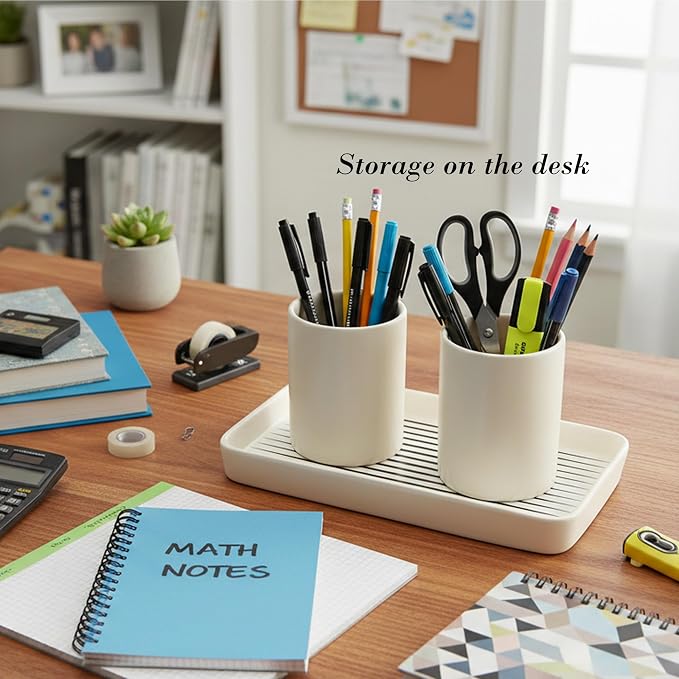 10"×6"×1" White Bathroom Vanity Tray for Countertop- Ceramic Decorative Organizer Tray for Dresser Tops, Toilet, Perfume, Sponge Holder Soap Dish Dispenser for Kitchen Counter- Black Stripes