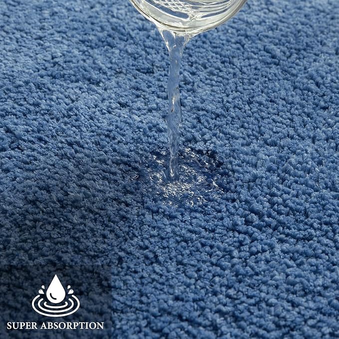 MIULEE Blue Soft Bathroom Rugs Set 2 Piece Soft Bath Mats 24x36 Inch | Soft Absorbent Microfiber Bath Rugs, Non Slip, Quick Dry, Fluffy Bath Rugs for Bathroom Floor Tub Showers, Machine Washable