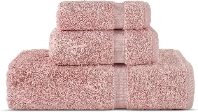 Chakir Turkish Linens 100% Cotton Personalized 3-Piece Set, Pink | Personalized 100% cotton 3-pc set, OEKO-TEX certified: bath 27x54, hand 16x30, wash 13x13