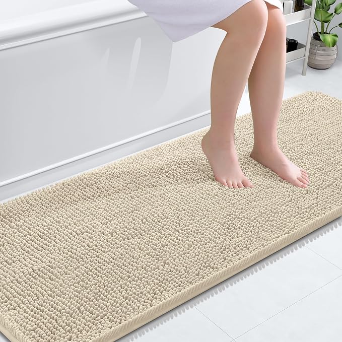 OLANLY Bathroom Runner Rugs 70x24, Extra Soft Absorbent Chenille Bath Rugs | Sand, Quick-Drying Rubber Backing, Machine Washable Long Bath Mat for Bathroom Floor, Tub and Shower, Home Decor Accessories