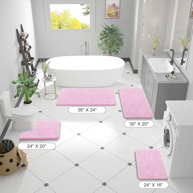 OLANLY Large Bathroom Rugs 40x32, Extra Soft Absorbent Chenille Bath Rugs | Pink, Quick-Drying Rubber Backing, Machine Washable Bath Mat for Bathroom Floor, Tub and Shower, Home Decor Accessories