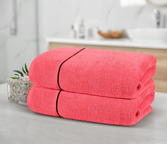 MyOwn Cotton 2 Pack Oversized Bath Towel Set 28x55 inches, Large Bath Towels, Ultra Absorbant Compact Quickdry & Lightweight Towel, Ideal for Gym Travel Camp Pool - Coral Orange
