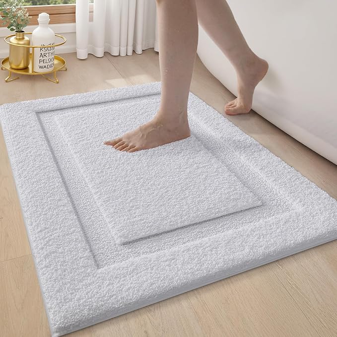 LUMI Large Bathroom Rugs Soft Absorbent, Non Slip Bath Mat 24x43, White | Machine Washable with Rubber Backing, Quick Dry, Premium Microfiber Plush Carpet for Bathtub and Shower Floor