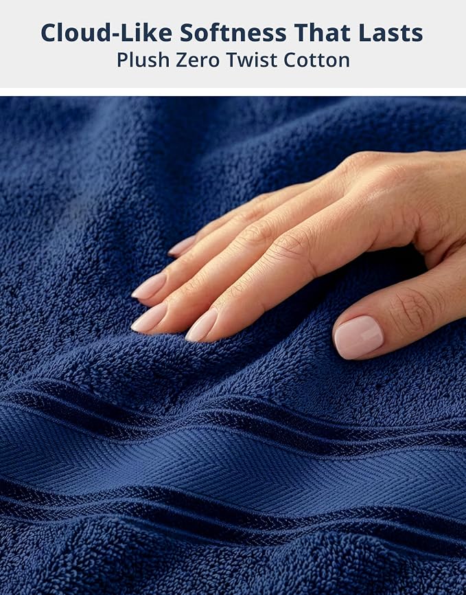LANE LINEN Bath Towel Set 100% Cotton 6 Piece Soft Absorbent - Navy | Shower Towels - Generously Sized, Oversized & Roomy, Lightweight & Breathable, Fade-Resistant Color, Classic Terry Weave