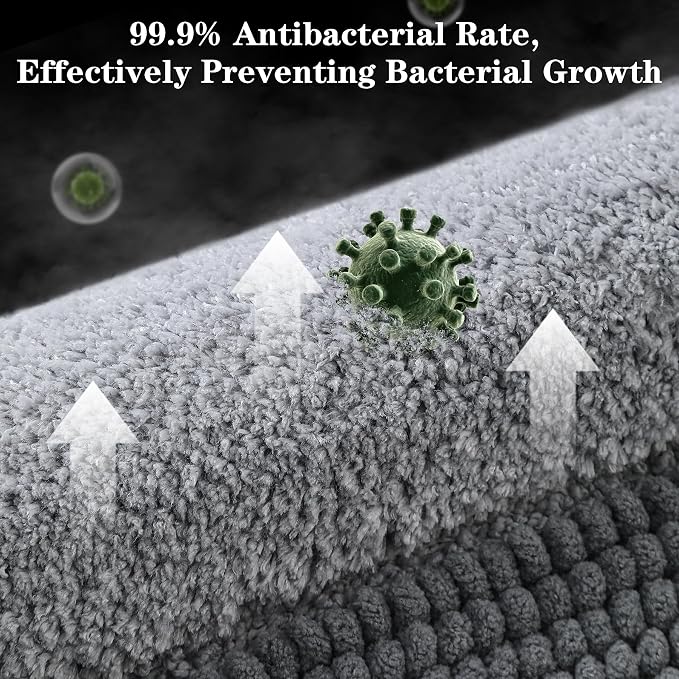 Kmson Ombre Chenille Bathroom Rugs, 20"x32" Non-Slip Bath Mat for Bathroom Floor & Bathtub, Ultra Soft Washable Shaggy Bath Rugs, Fluffy Thick Water Absorbent Microfiber Shower Mat Grey