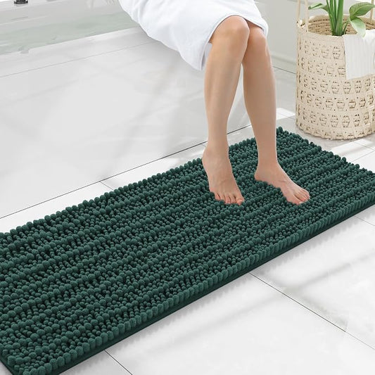 Smiry Bathroom Rugs 47X17, Extra Soft Rubber Backing Chenille Bath Mats | Green Machine Washable Non Slip Quick Dry Bath Mats for Bathroom Floor, Tub, Shower, Home Decor Accessories