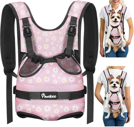 Pawaboo Pet Front Carrier Backpacks for Small Medium Dogs | Legs Out Easy-fit,Adjustable Straps,Hands-free,for Travel Hiking Cycling Camping Pink Daisy M