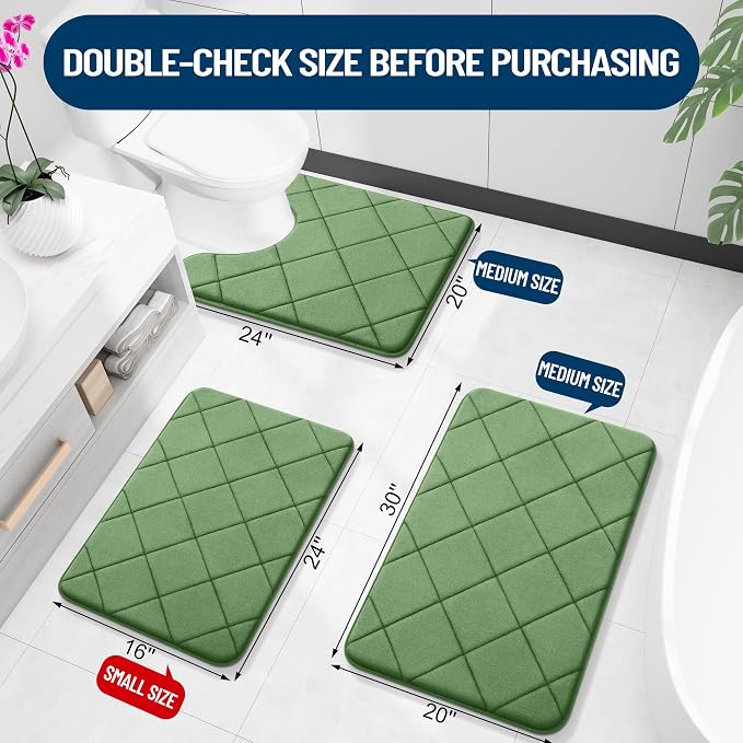 OLANLY Memory Foam Bath Mat 44x24, Ultra Soft and Absorbent Bathroom Rugs | Olive Green, Quick Dry, Machine Washable Shower Bath Rugs, Comfortable Bath Carpet for Bathroom Floor, Tub and Shower