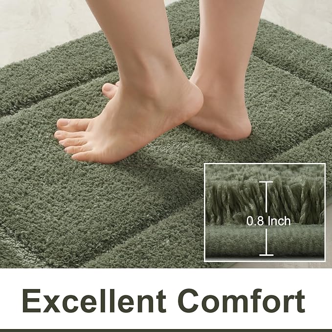 LOCHAS Bathroom Rug Set 3 Piece, Bath Rugs Sets Non Slip, Sage Green | Washable Absorbent Microfiber Bath Mat Set, Soft Cozy Bathroom Mat for Shower Sink Toilet