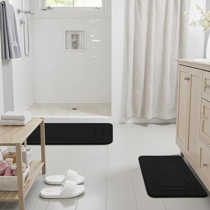 Cupic Cupid Memory Foam Bath Mat 24"×16", Non Slip Bathroom Rugs, Black | Soft Touch, Cushioned Comfort, Non Slip Bathroom Mat, Super Absorbent & Quick Dry, Machine Washable for Shower, Tub & Vanity