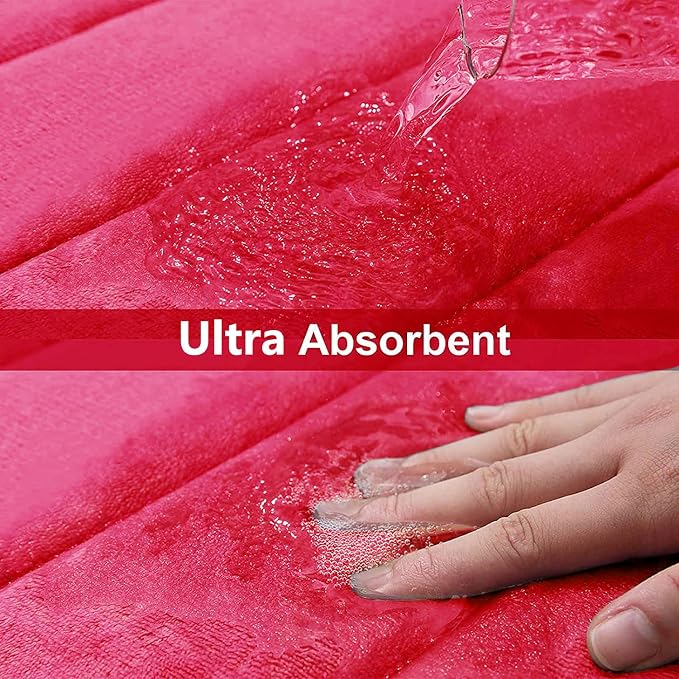 Buganda Memory Foam Bath Mat 24 x 16, Ultra Soft Absorbent Bathroom Rugs | Deep Pink, Machine Washable Quick Dry Bath Mats for Bathroom Floor, Shower and Tub, Home Decor Accessories