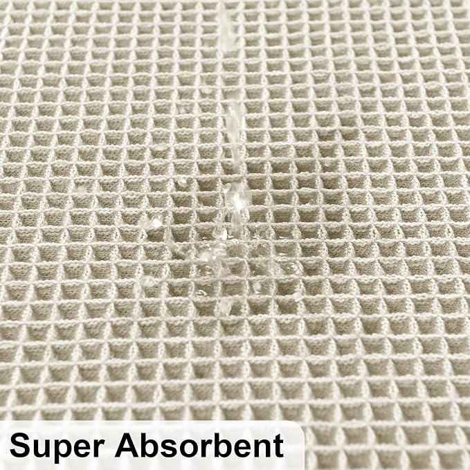 JIUZHEN Set of 2 Waffle Bath Mats Boho Bath Rugs 16"x24"+18"x30", Ivory | Non Slip, Super Absorbent, Washable, Ultra Soft, Fast Drying Waffle Bathroom Rugs for Bathroom Floor, Tub, Shower