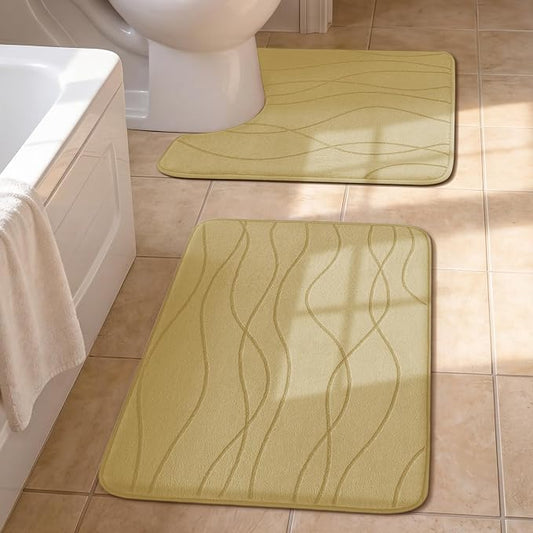 YIHOUSE Bathroom Rugs Set 2 Piece, Memory Foam Bath Mat Beige | U Shaped+Small Mat, Ultra Soft, Absorbent, Non-Slip, Machine Washable, for Bathroom, Sink and Toilet