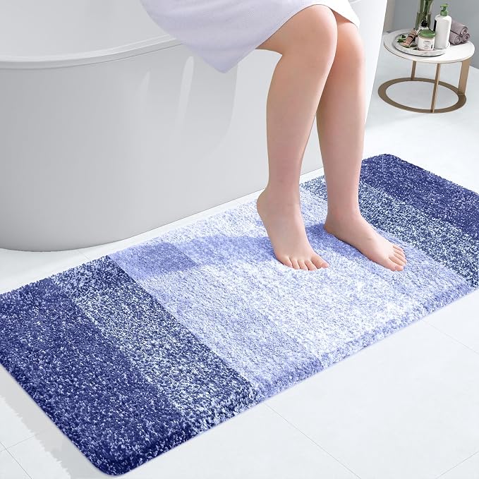 OLANLY Bathroom Runner Rug 47x20, Extra Soft Absorbent Microfiber Bath Rugs | Blue-Violet, Non-Slip Quick-Drying Rubber Backing, Washable Long Bath Mat for Floor, Tub and Shower, Home Decor