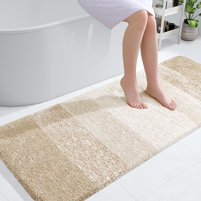 OLANLY Bathroom Runner Rug 45x27, Extra Soft Absorbent Microfiber Bath Rugs | Light Beige, Non-Slip Quick-Drying Rubber Backing, Washable Long Bath Mat for Floor, Tub and Shower, Home Decor