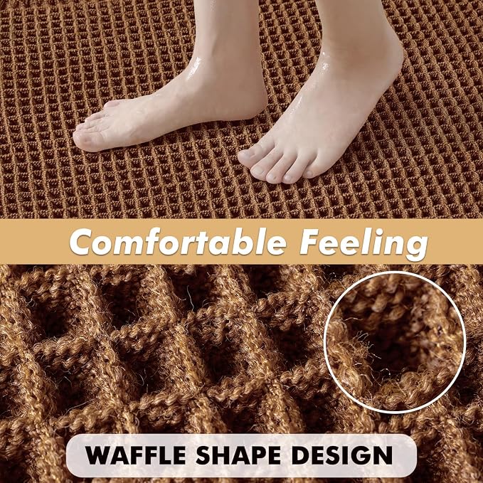 MIULEE Set of 2 Waffle Bathroom Rugs Boho Bath Mat Caramel 24x36 Inch | Non Slip, Super Absorbent, Washable, Ultra Soft, Rubber Backed, Large Bath Rugs for Bathroom Floor Tub Shower