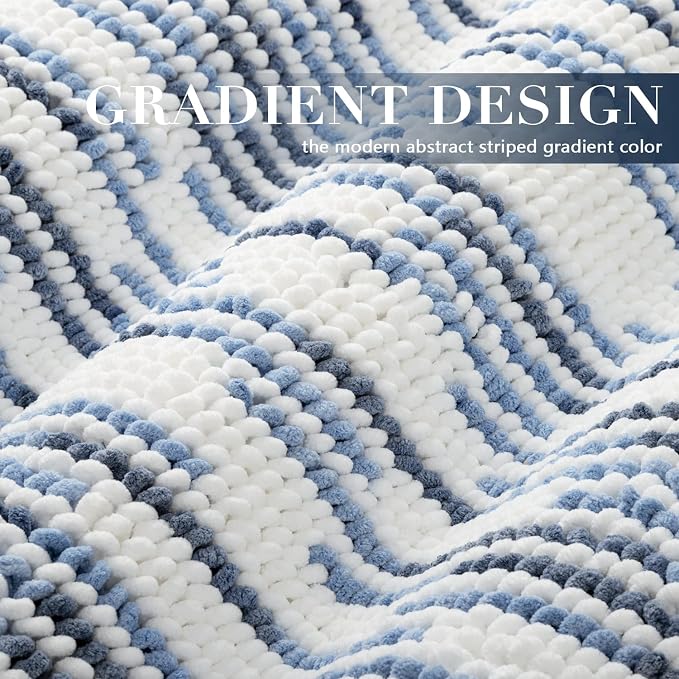 BSICPRO Bathroom Rugs Sets 2 Piece, Modern Bath Mat 20"x32"+16"x24", Blue | Loop Pile Chenille, Non Slip TPR Rubber Backing, Abstract Stripe, Soft Thick Absorbent Washable, Shower Rug for Bathroom