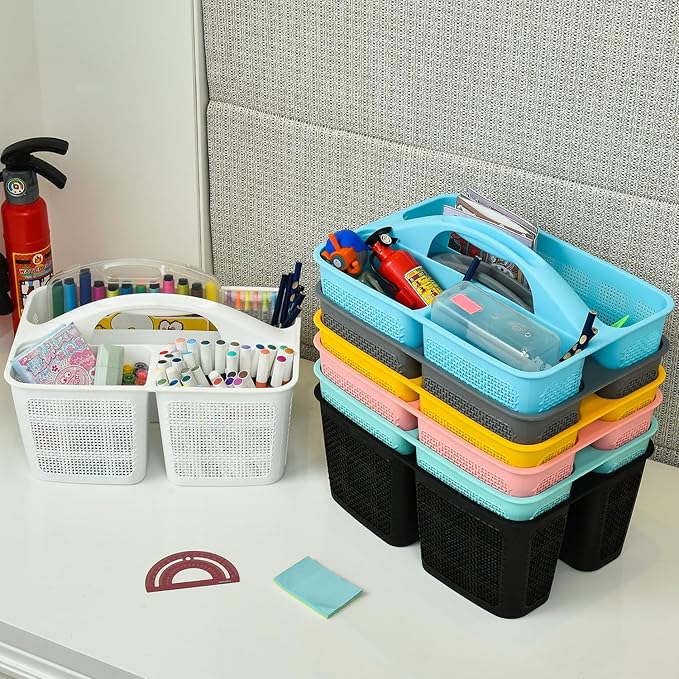 NINU Plastic White Shower Caddy Basket, Divided Cleaning Portable Shower Basket with Handle Compartments Storage Organizer for Bathroom, College, Kitchen, Dorm Room Essentials