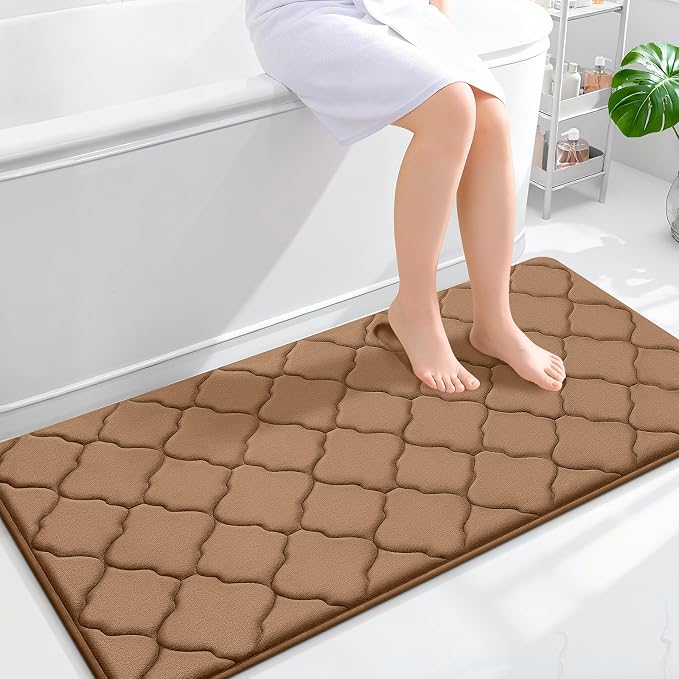 OLANLY Memory Foam Bath Mat Rug 47x24, Ultra Soft Bathroom Rugs, Dark Beige | Thick Absorbent Carpet, Non-Slip Backing, Machine Washable, for Bathroom Floor, Tub, Shower and Home Decor Accessories