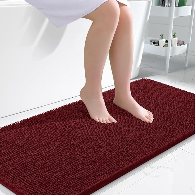 OLANLY Large Bathroom Rugs 50x30, Extra Soft Absorbent Chenille Bath Rugs | Burgundy, Quick-Drying Rubber Backing, Machine Washable Bath Mat for Bathroom Floor, Tub and Shower, Home Decor Accessories