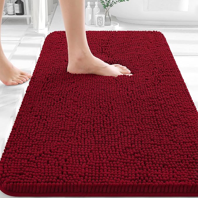 OLANLY Bathroom Rugs 32x20, Extra Soft Absorbent Chenille Bath Rugs | Red, Quick-Drying Rubber Backing, Machine Washable Bath Mat for Bathroom Floor, Tub and Shower, Home Decor Accessories