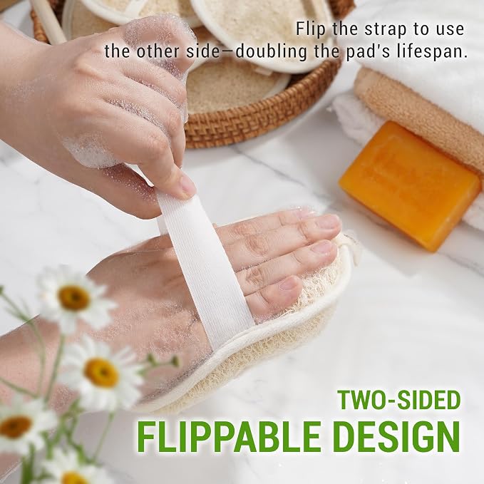 Natural Loofah Exfoliating Body Scrubber Pads for Bath and Shower | Made from 100% plant-based Vietnamese loofah to exfoliate and cleanse skin during baths and showers.