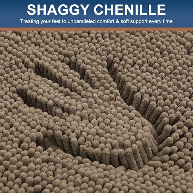 Smiry Chenille Bathroom Rugs Sets 2 Piece (47x20+30x20, Camel) | Soft Absorbent Machine Washable Non Slip Shaggy Bath Rug Set for Tub, Shower, and Floor, Home Decor