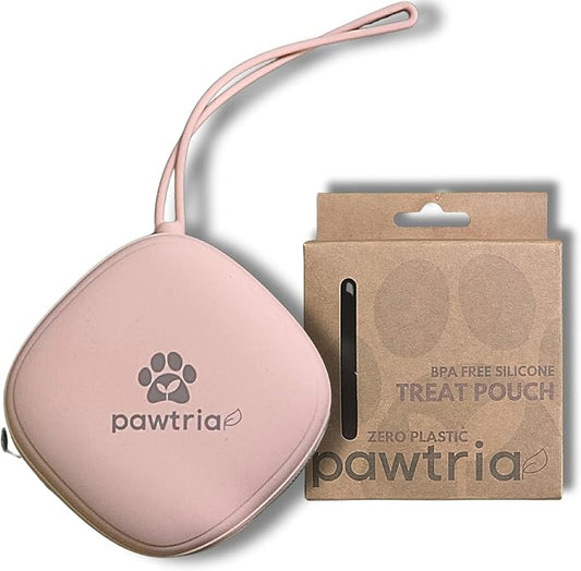 Pawtria BPA free Silicone Dog Treat Pouch, Matte Pink | Small Training Bag, Portable, Leash Compatible, Food Grade, Poop Bag Holder