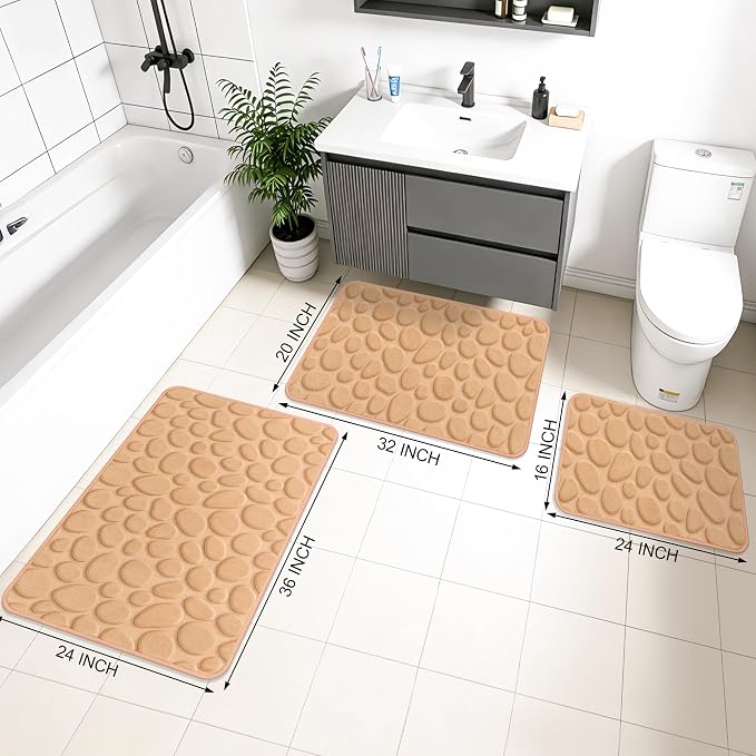 Stone Bath Mats, Non-Slip Memory Foam Bathroom Rug, 20x32 Khaki | TPR Rubber Backing,Ultra Soft,Highly Absorbent,Machine Washable,Quick Dry for Tub and Shower, Home Decor Accessories
