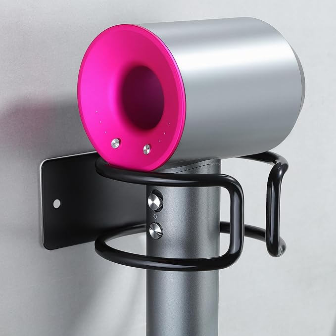 YIGII Universal Hair Dryer Holder Wall Mounted, Self Adhesive Blow Dryer Hanger Compatible with Most Hair Dryers, Stainless Steel Hairdryer Holder Rack for Bathroom Cabinet (Black)