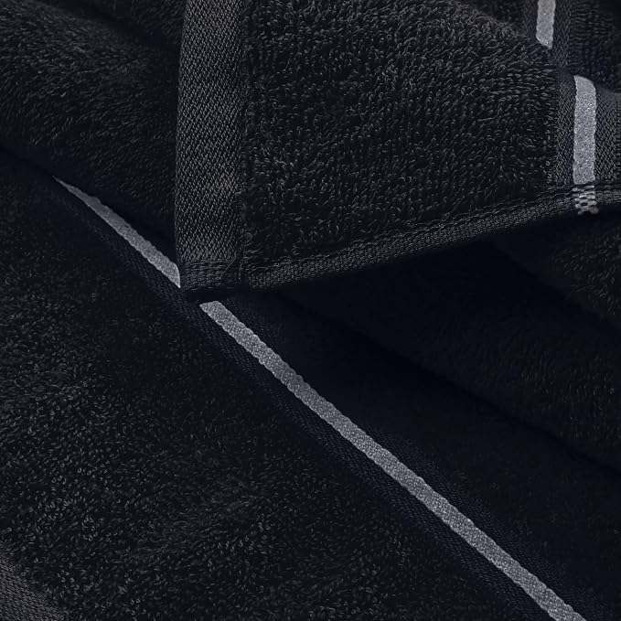 MyOwn Ultra Soft 6 Pack Cotton Towel Set, Contains 2 Bath Towels 28x55 inch, 2 Hand Towels 16x24 inch & 2 Wash Coths 12x12 inch, Ideal Everyday use, Compact & Lightweight - Black