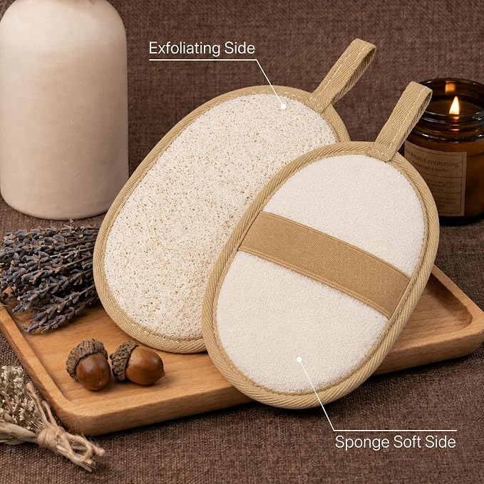 Exfoliating Body Scrubber (2 Pack), Body Exfoliator Scrubber, Exfoliating Sponge for Shower Bath, Shower Loofah Luffa Lufa with Handle, Dead Skin Exfoliator for Body Scrub, Men Women