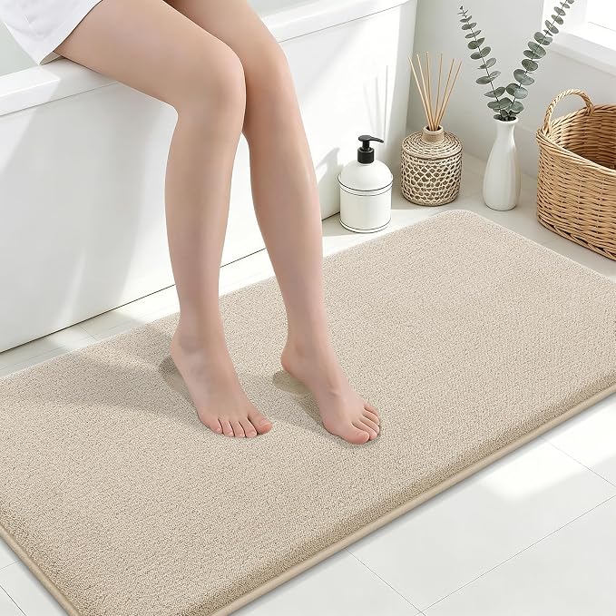 Smiry Memory Foam Bath Mat 47x24, Extra Soft Absorbent Bathroom Rugs | Beige Quick Dry, Machine Washable Bath Mats for Bathroom, Shower, Tub and Home Decor Accessories