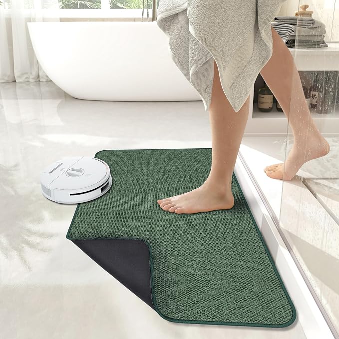 Bosap Bath Mat,Ultra Thin Bathroom Rugs,Rubber Bath Mats for Bathroom,No Slip Bath Rugs,Quick Dry,Machine Washable,Low Pile,Absorbent,Shower Outside,Sink,Home Decor Accessories.Green,2'x3'(24x36inch)