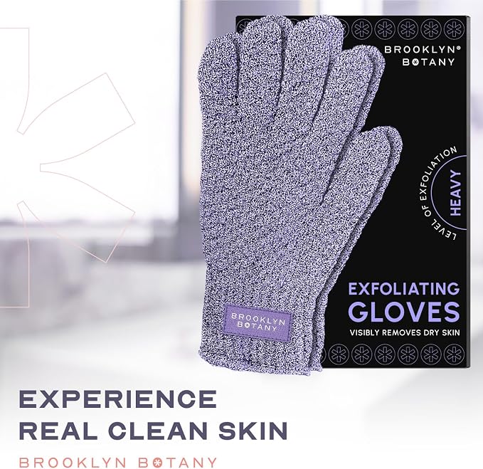 Brooklyn Botany Exfoliating Gloves for Bath and Shower – Heavy Duty Exfoliating Body Scrubber for Massage and Dead Skin Remover for Body – 2 Pairs
