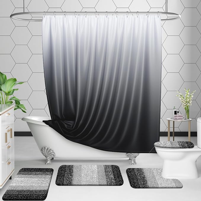 OLANLY Micorfiber Bathroom Rug Set 2 Piece, 36"x24"+U-Shaped 24"x20" | Balck, Soft Absorbent Bath Mats and Contour Toilet Rug, Non-Slip, Machine Wash Dry, Plush Shaggy Bath Mats for Bathroom