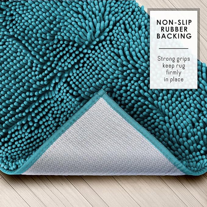 Hearth & Harbor Bathroom Rugs, Chenille Bath Mat - Machine Washable Bath Mats for Bathroom Non-Slip Backing Rubber, Quick Dry Bathroom Mat