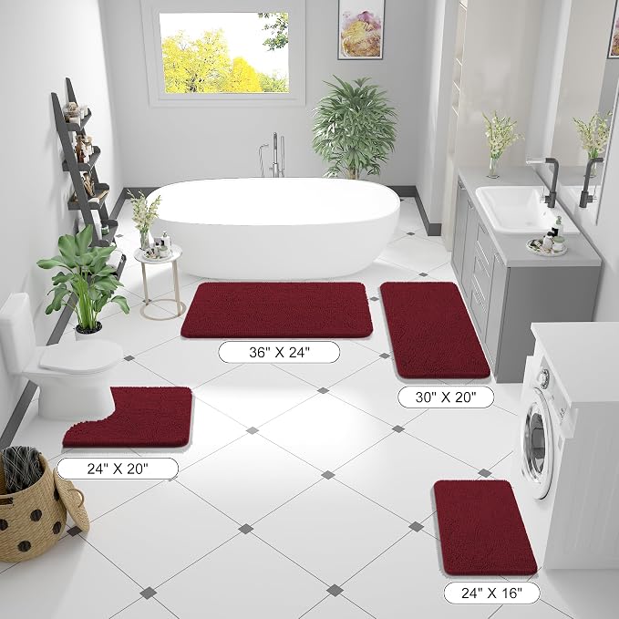 OLANLY Bathroom Runner Rugs 59x24, Extra Soft Absorbent Chenille Bath Rugs | Burgundy, Quick-Drying Rubber Backing, Washable Long Bath Mat for Bathroom Floor, Tub and Shower, Home Decor Accessories
