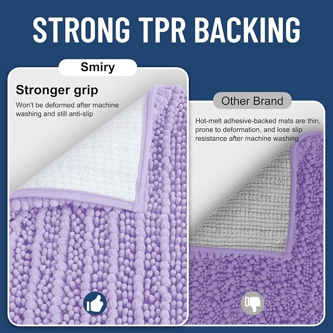 Smiry Bathroom Rugs 30X20, Extra Soft Rubber Backing Chenille Bath Mats | Purple Machine Washable Non Slip Quick Dry Bath Mats for Bathroom Floor, Tub, Shower, Home Decor Accessories