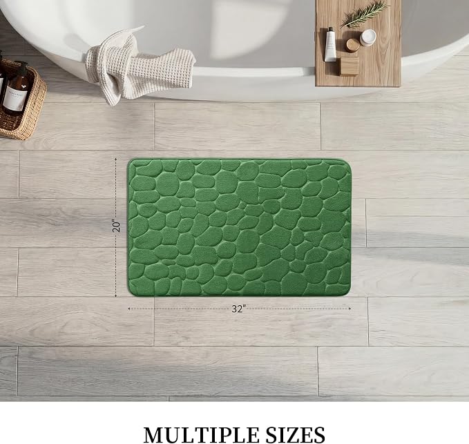 YIHOUSE Memory Foam Bath Mat Cobblestone Bathroom Rugs Super Water Absorbent Bath Mats for Bathroom Machine Washable Bath Rugs(20 x 32,Green)