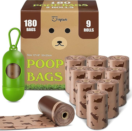 180 Count Dog Poop Bags with Dispenser, Leak-Proof Large Doggie Bag for Poop, Extra Thick Doggy Waste Bags, Unscented, Pet Trash Bags Holder Outdoor Puppy Walking and Traveling Rolls, Brown | 180 Count Leak-Proof Large Doggie Bag for Poop, Unscented Pe...