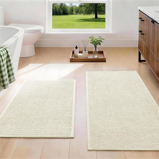 Beige Bathroom Rugs Sets 2 Piece, Quick Dry Thin Bath Mat, Non Slip Absorbent Machine Washable, Bath Rugs for Bathtub Sink Home Decor (17"x24" + 17"x32")