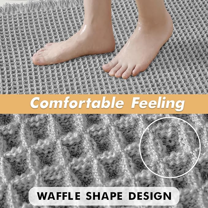 MIULEE Set of 2 Waffle Bathroom Runner Rugs Light Grey 2'x5'(24"x60") | Non Slip, Super Absorbent, Washable, Ultra Soft, Boho Bath Mats for Bathroom Hallway Bedroom Laundry Room Kitchen